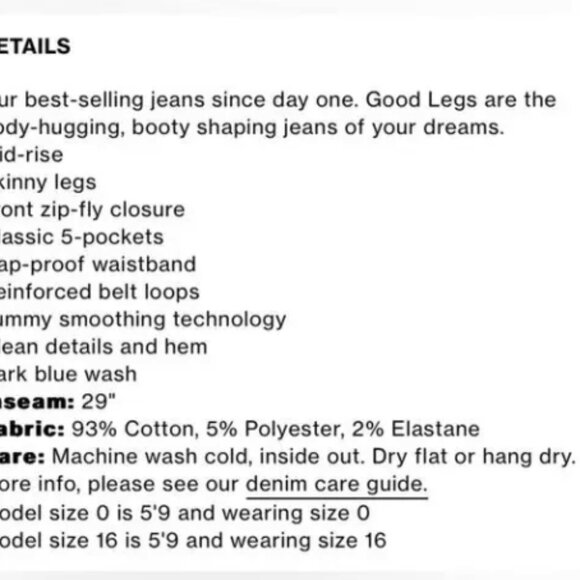 Good American Good Legs Sculpting Jeans Size 16 Dark Wash Organic Cotton - Picture 5 of 7